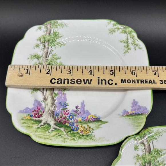 Royal Albert Greenwood Tree 6.75" Square Dessert Plates(4) Green trim - Picture 3 of 4